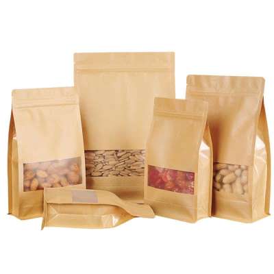 Hot Sale Zipper Lock Customized Food Packaging Kraft Paper Bag With Frosted Window